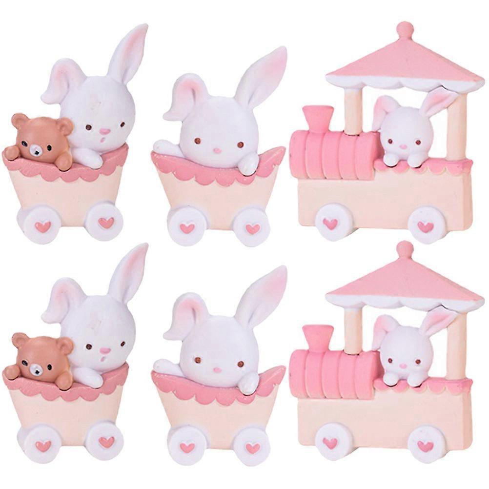 4 Sets Rabbit Train Bunny Ornament Ideal For Desktop Doll House Decorative Use Cartoon Modeling Design Pink Color
