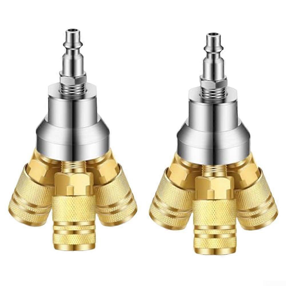 Double 3 Way Air Manifold With Steel Couplers For Compressor Hose Accessories Compatible With Standard Thread