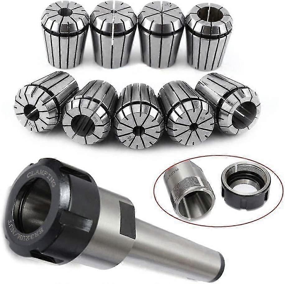 Set Of 9 Er32 Collets + 1 Mt3 M12 Er32 Collet Chuck - Morse Taper Support For Cnc Milling Machine. Starlight