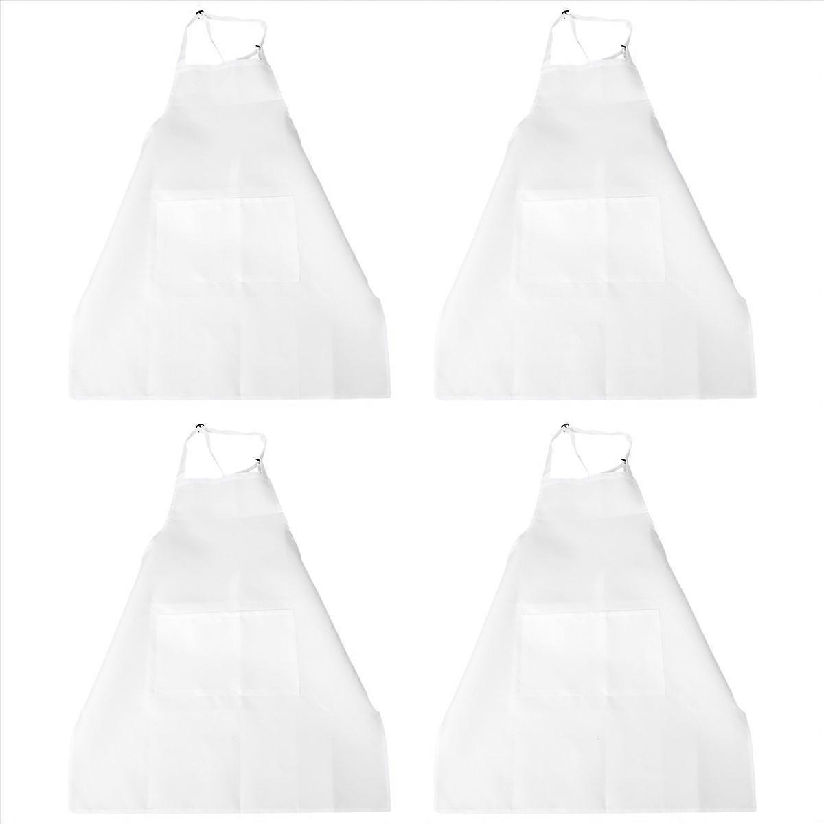 4 Pack Bib Aprons with 2 Pockets Adjustable Chef Apron , White