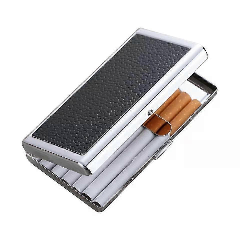 Cigarette Case Box Holder, Leather Stainless Steel, Holds 14 Cigarettes