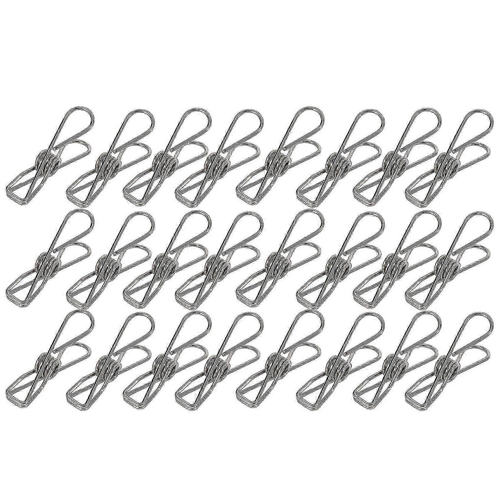 25-26 24Pcs Stainless Steel Clips, Multi-Purpose Windproof Clips for Laundry, Kitchen, Office