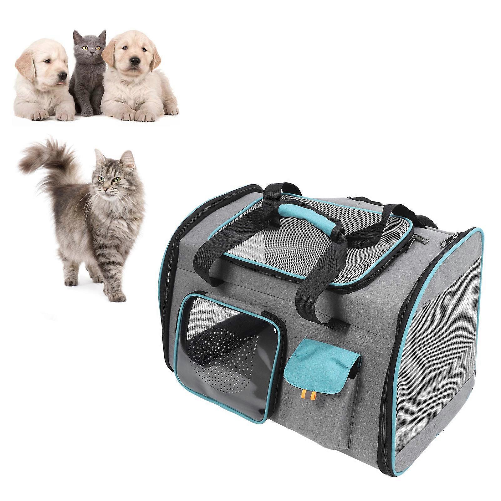 Pet Carrier Breathable Mesh Pet Carrier Backpack Large Capacity Portable Cat Carrier Easy to Clean Dog Carrier for Outdoors Grey and Blue 