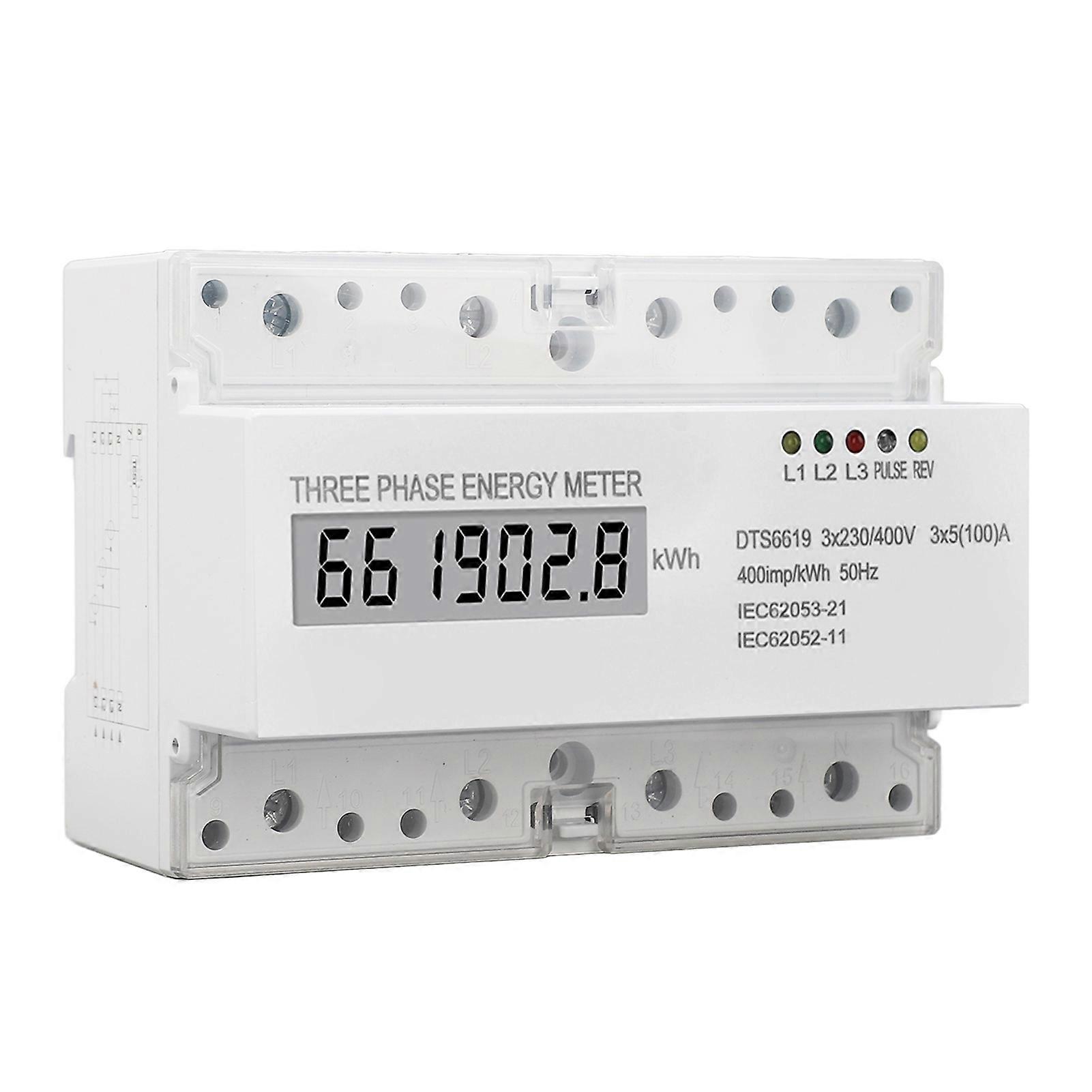 3 Phase Energy Meter DIN Rail Mount Electricity Usage Monitor LCD Electricity Meter 230V 400V 5 To100A