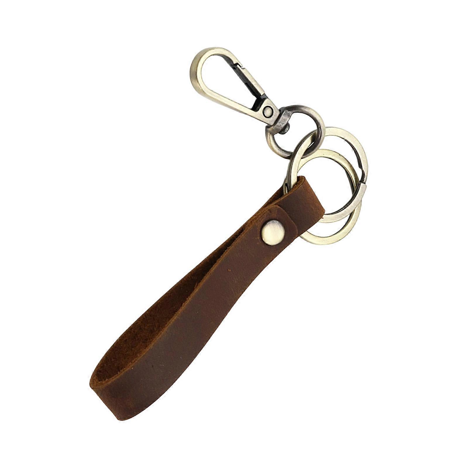 Genuine Leather Keychain for Business Professionals Portable Sturdy Keyring with Various Color for Everyday Use  Deep coffee