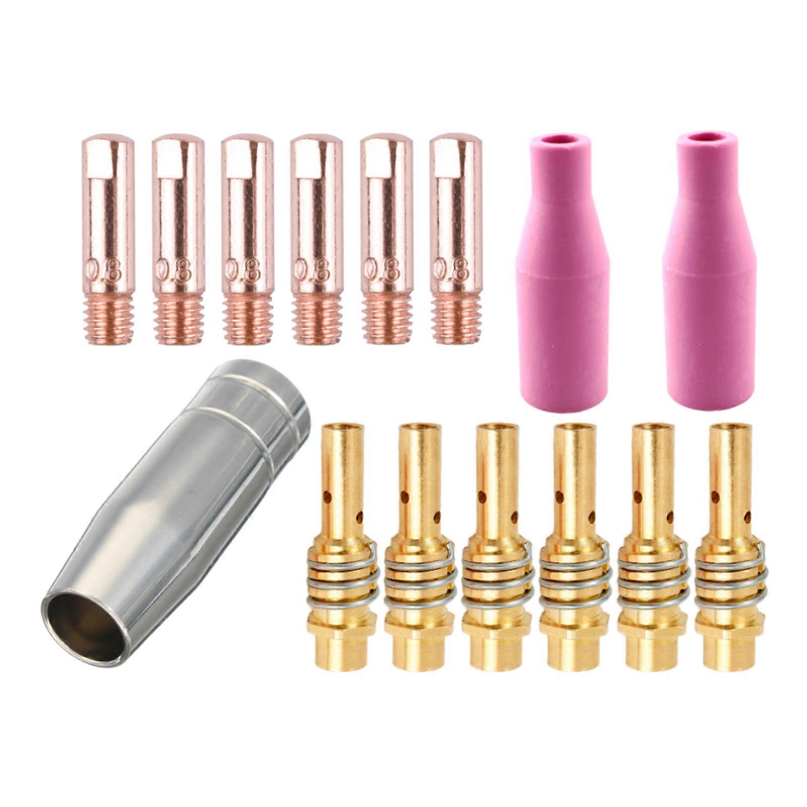 15Pcs Welding Torch Accessory Welding Set Nozzle Contact Tip Mig Parts Fit for AK15 MB15 MIG Welding Torch Welder Multicolor