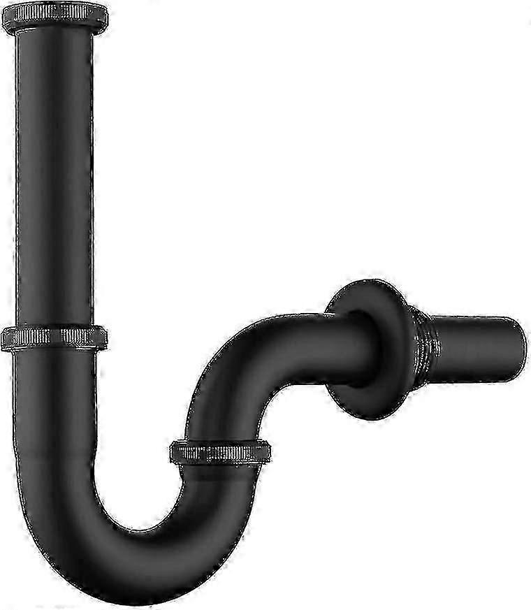 Avløp i matt svart messing, universelt avløp med ekstra langt forlengelsesrør og veggmontering, 1 1/4 x 32 mm U-design vask