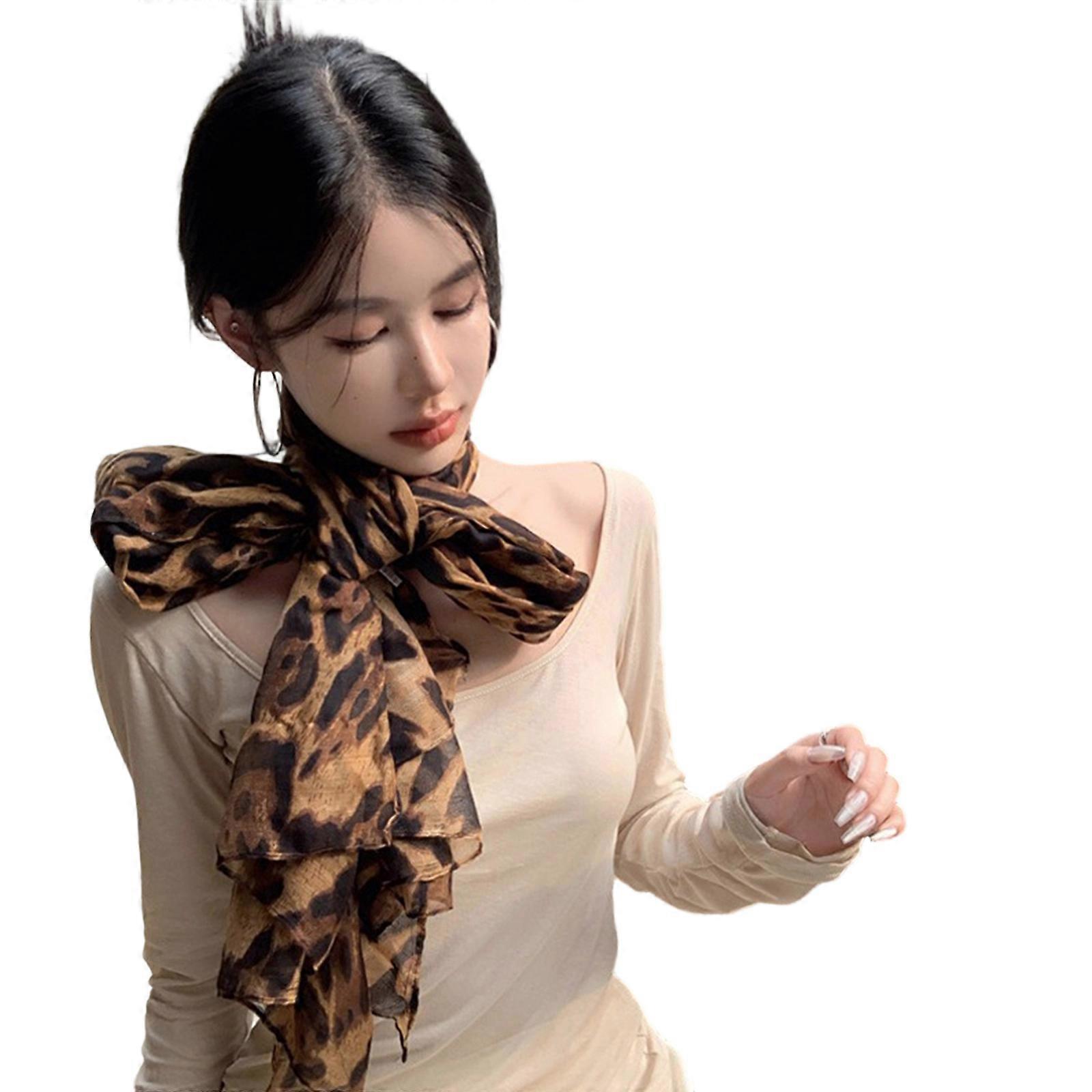 Elegant Leopard Pattern Neckerchief Quick Dry Breathable Unisex Wrap For Casual Style  leopard print