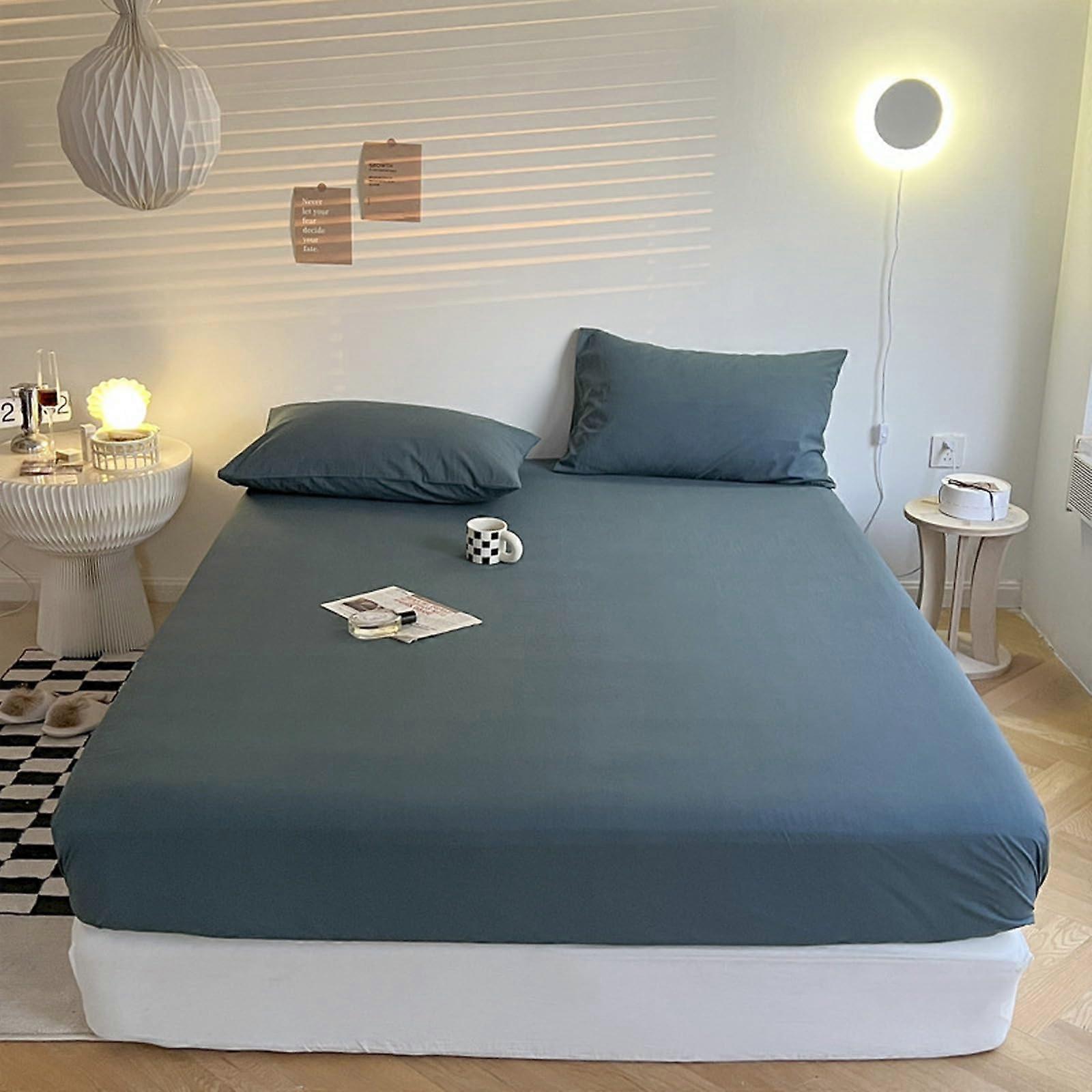 Dark Blue Fitted Sheet 120x200 Polyester Cotton Blend Soft Breathable Bed Cover Machine Washable