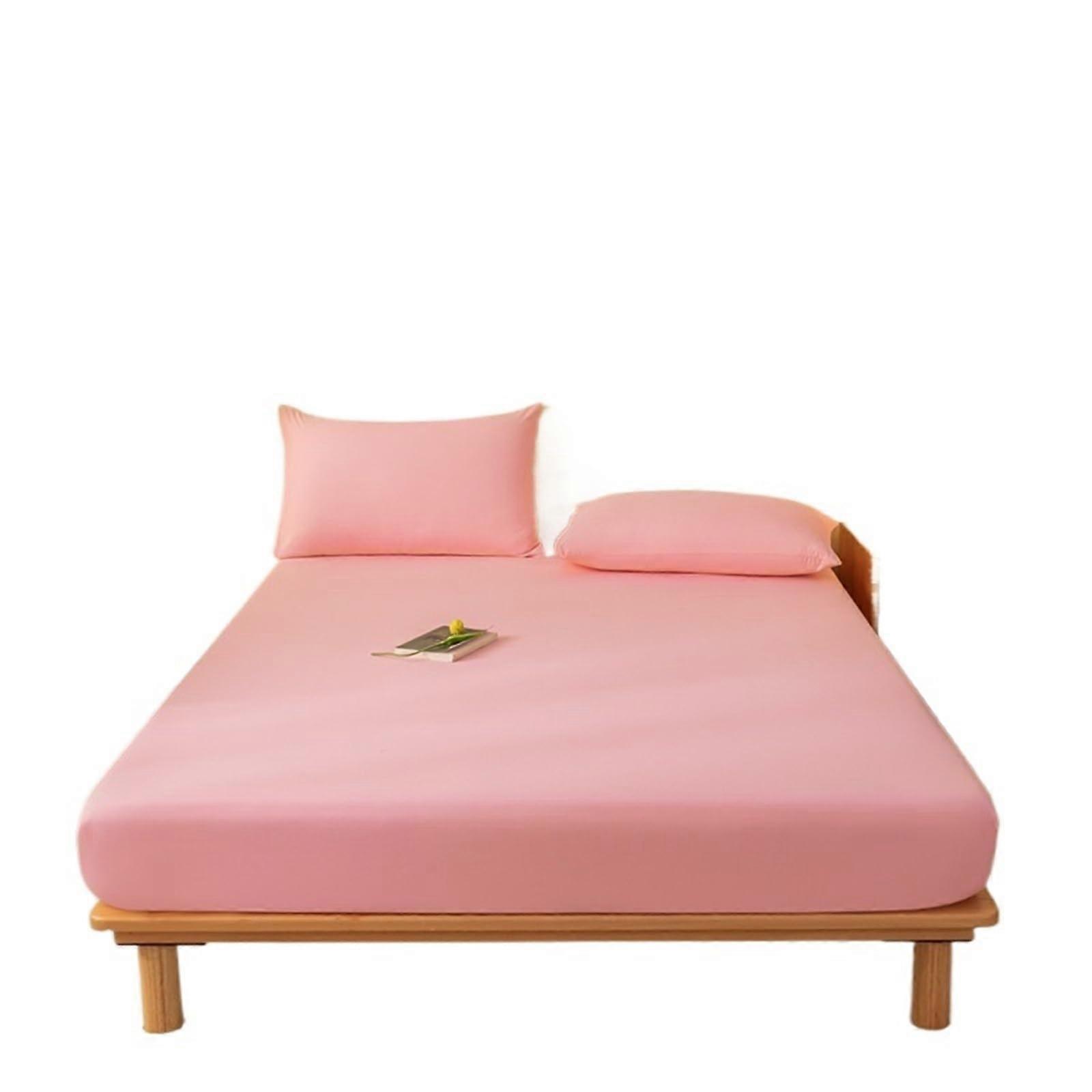 Fitted Sheet Solid Color Mattress Cover With Elastic Band, 3Piece Set, 90x200x20cm, Fits Single/Double/Queen, Color 3