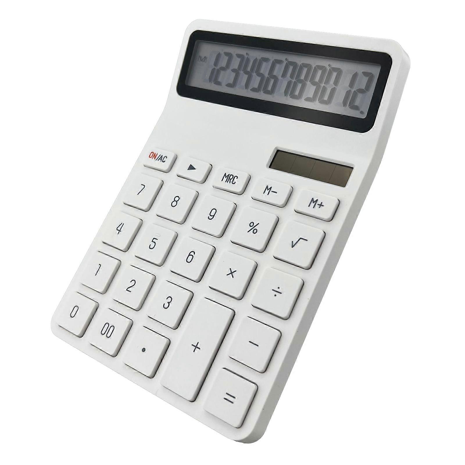 12 Digit Calculator Solar Power with Sensitive and Responsive Buttons for Accurate Math Operations  White