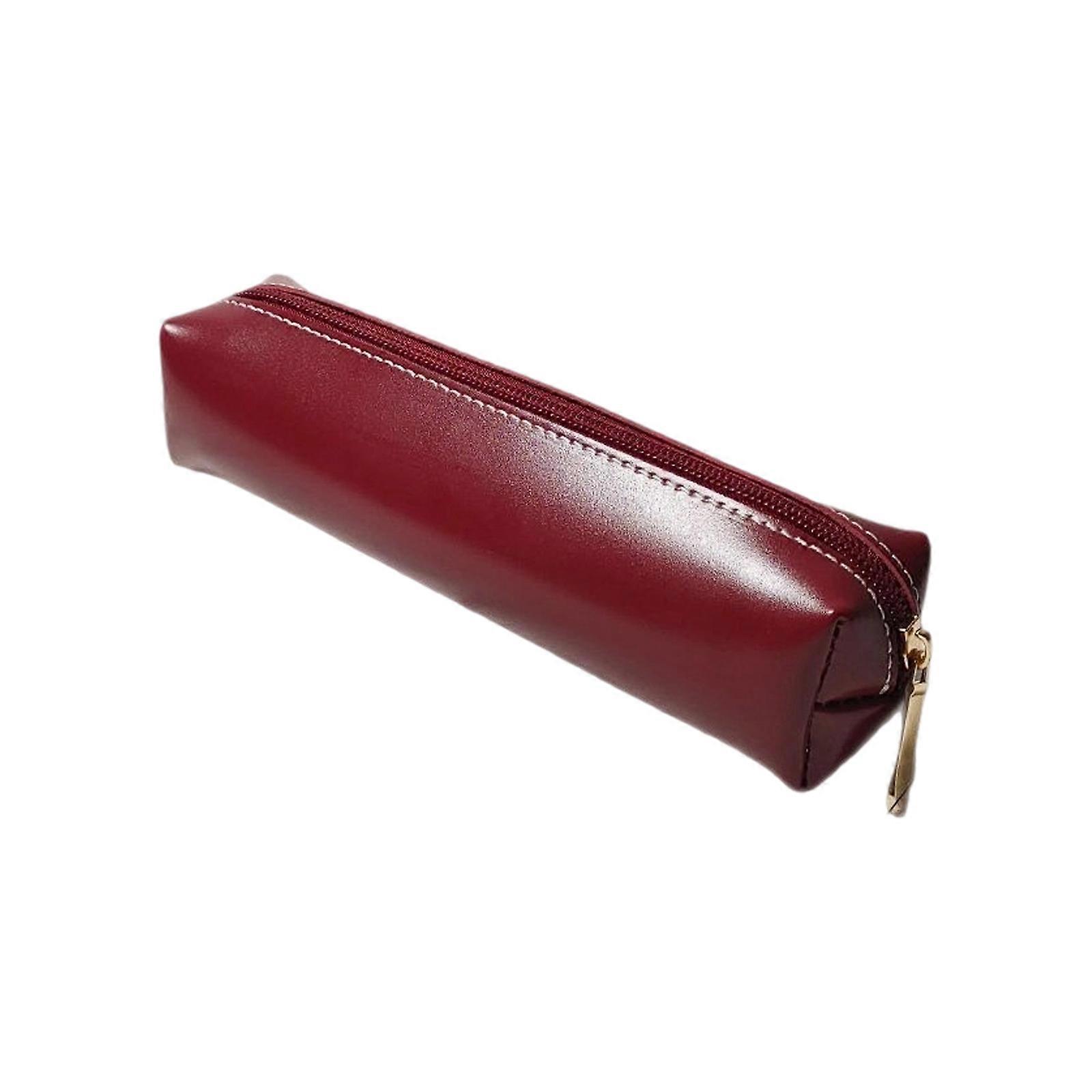 PU Pencil Case For Students Large Capacity Pen Organizer With Multiple Compartments Easy To Carry Lightweighted  Red