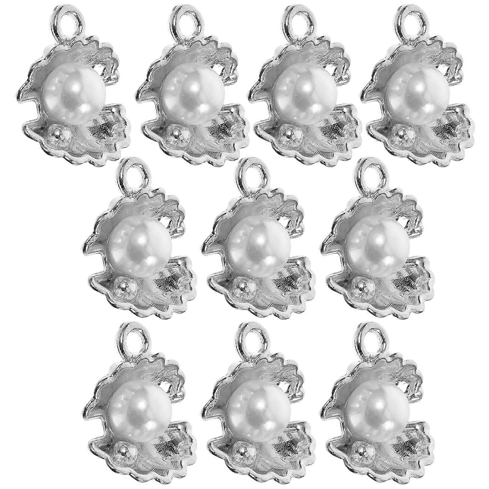 Shell Pearl Pendants Metal for Earrings Making 10Pcs White Alloy Components