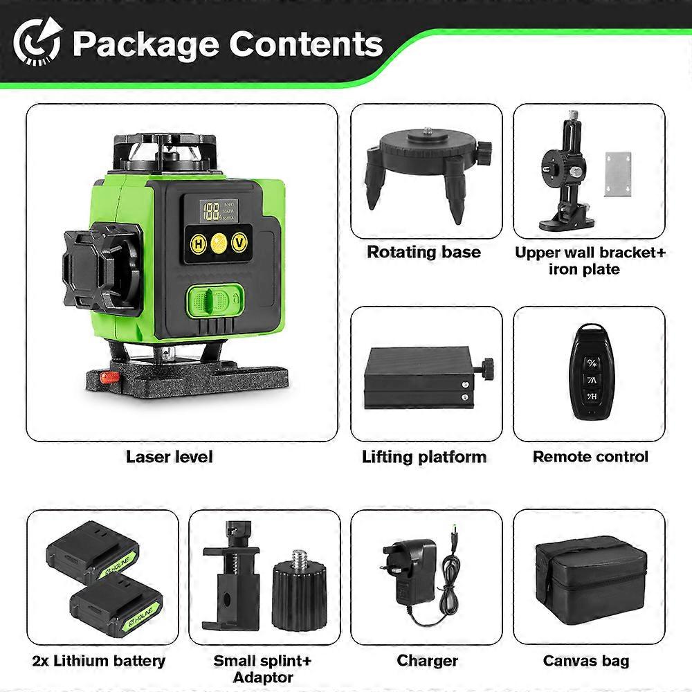 HGLINE 16 Lines  4D Laser Level Rotatable Level Machine Rechargeable Automatic leveling Tool 2X6000mAh Battery Set With Tripod