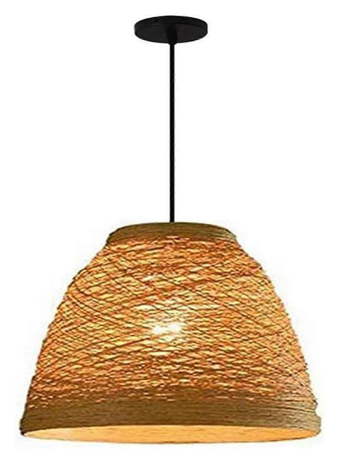 DIY Wicker Chandelier Lamp Shade 36x35cm Hollow Shape Pastoral Style Rattan Pendant Light Adjustable Ceiling Fixture