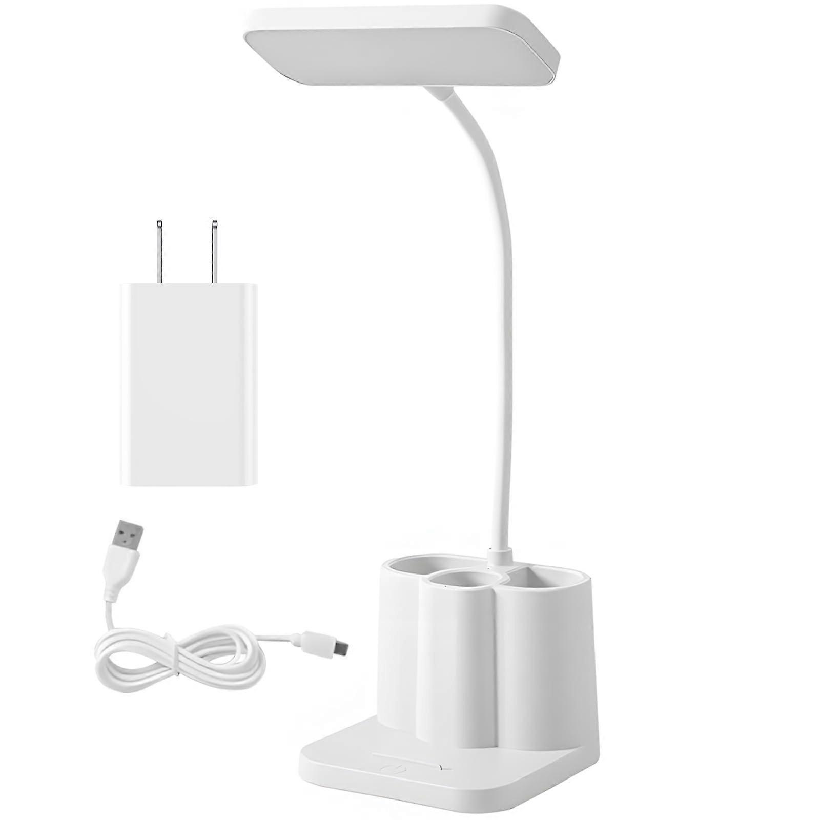 LED Desk Lamp with Stepless Brightness, USB Rechargeable EyeCare Reading Light with Pen Holder