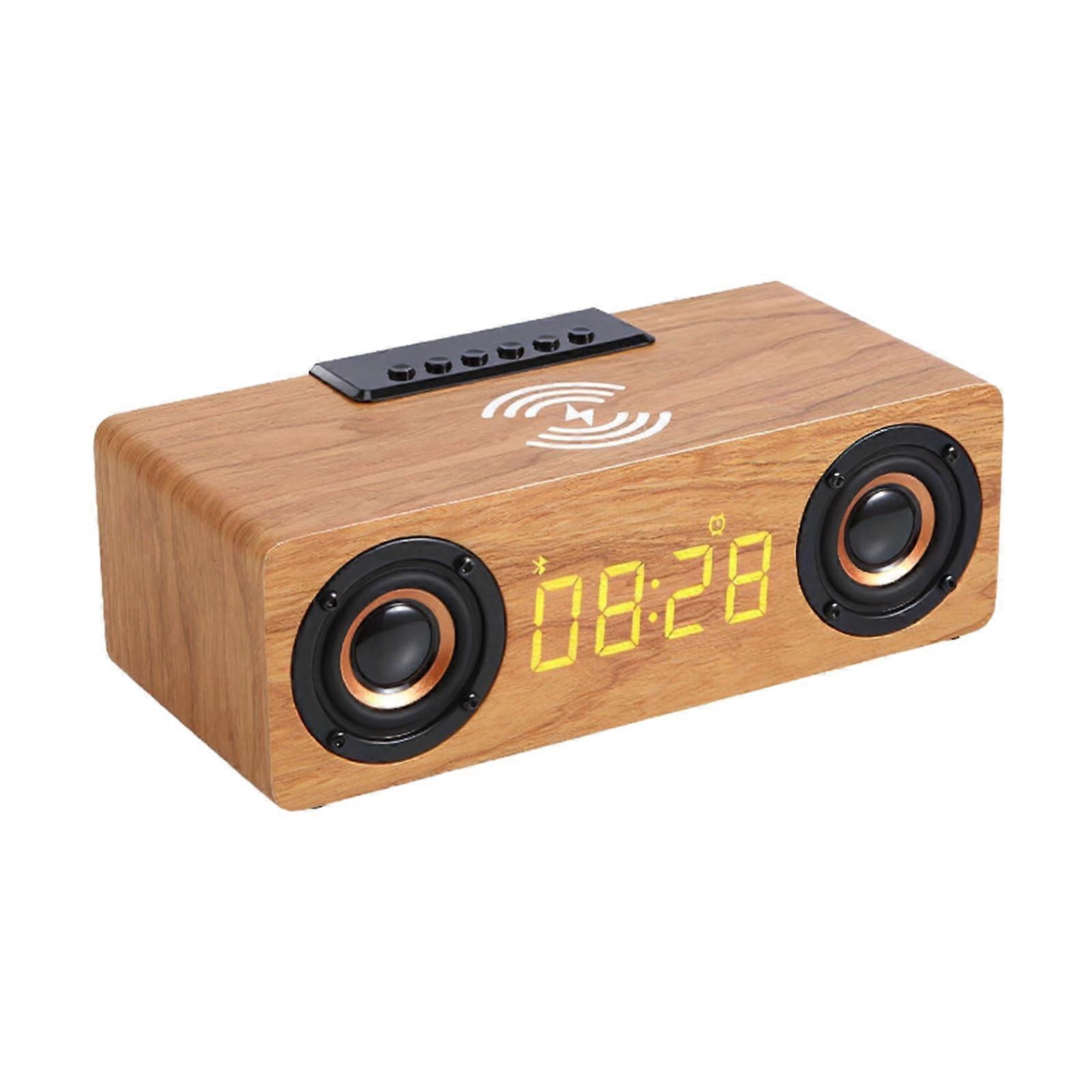 Wireless Charging Alarm Clock with Bluetooth Speaker, Wooden 2 in 1 Design for Home or Office