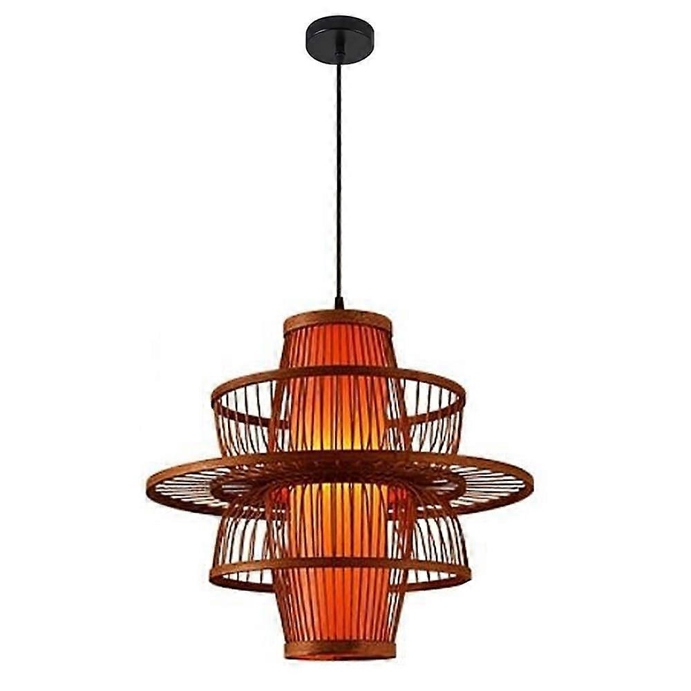 Bamboo Pendant Light with Handcrafted Shade, Adjustable Rattan Chandelier for Dining Room 45x40cm