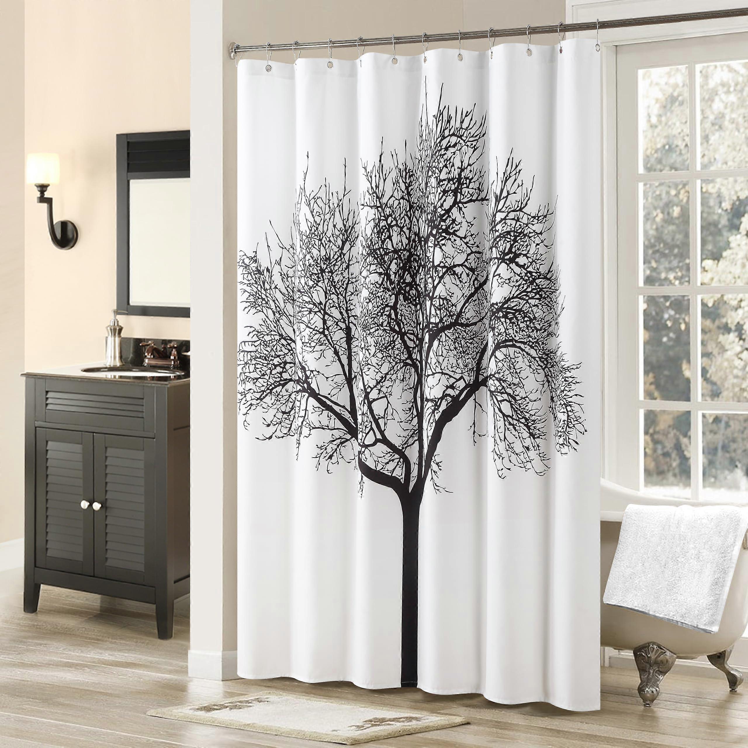 Waterproof Fabric Shower Curtain Black and White Rustic Tree Design 72x72 with Rustproof Grommets