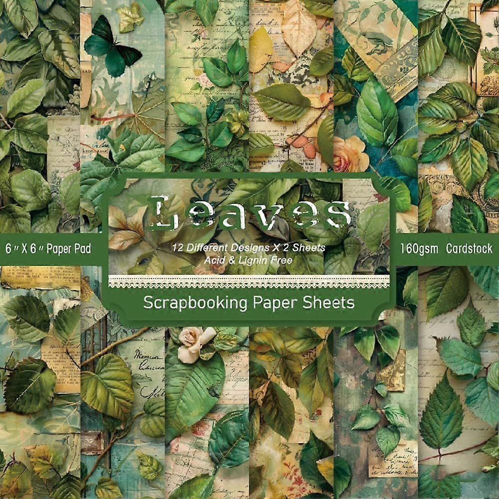 24Pcs 12 Styles Leaf Scrapbook Paper Pads Decorative Craft Background Paper for Photo Album Scrapbooking Greeting Card Making Diary Decoration Olive D