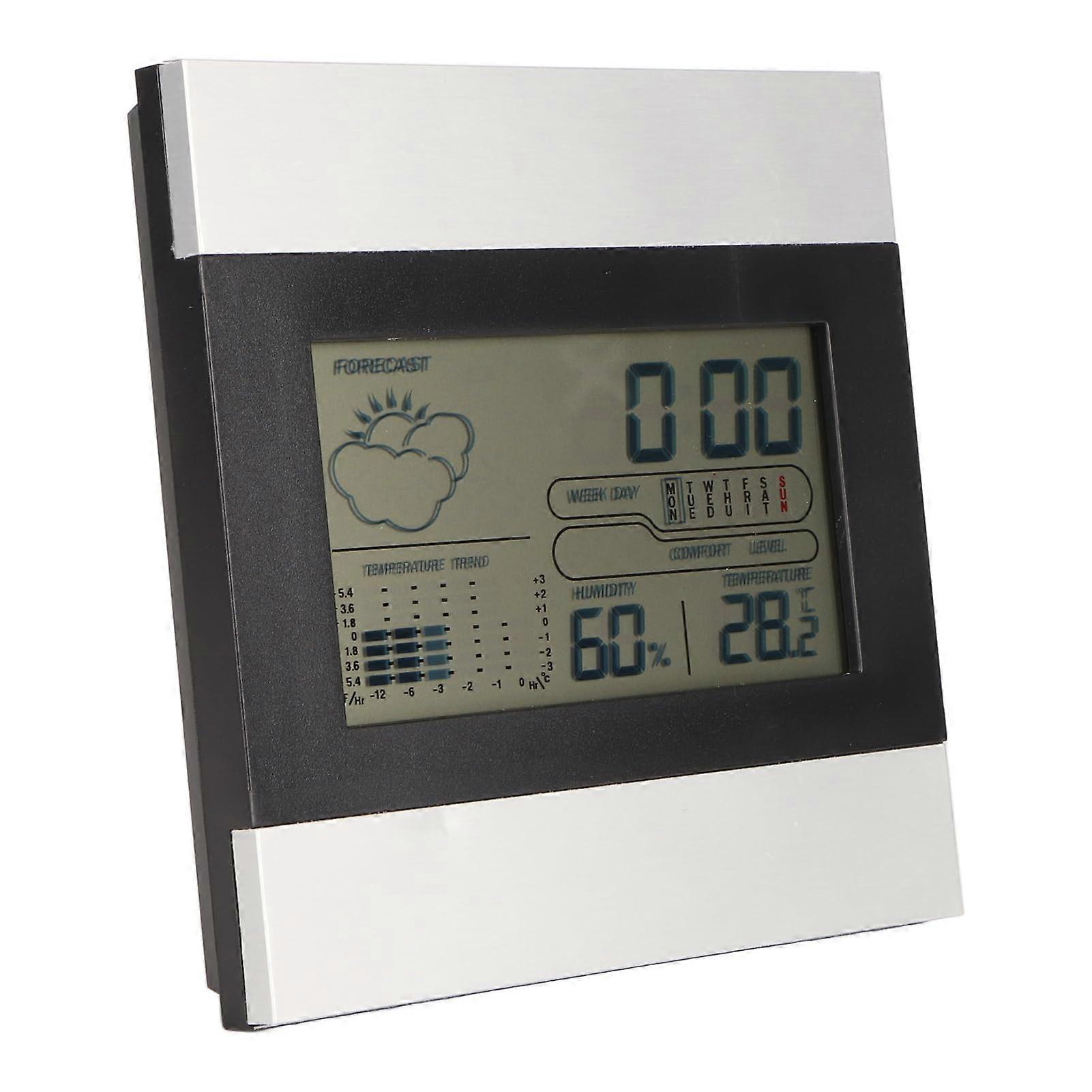 Digital Weather Station and Alarm Clock with Temperature and Humidity Display, Wall or Desk Use
