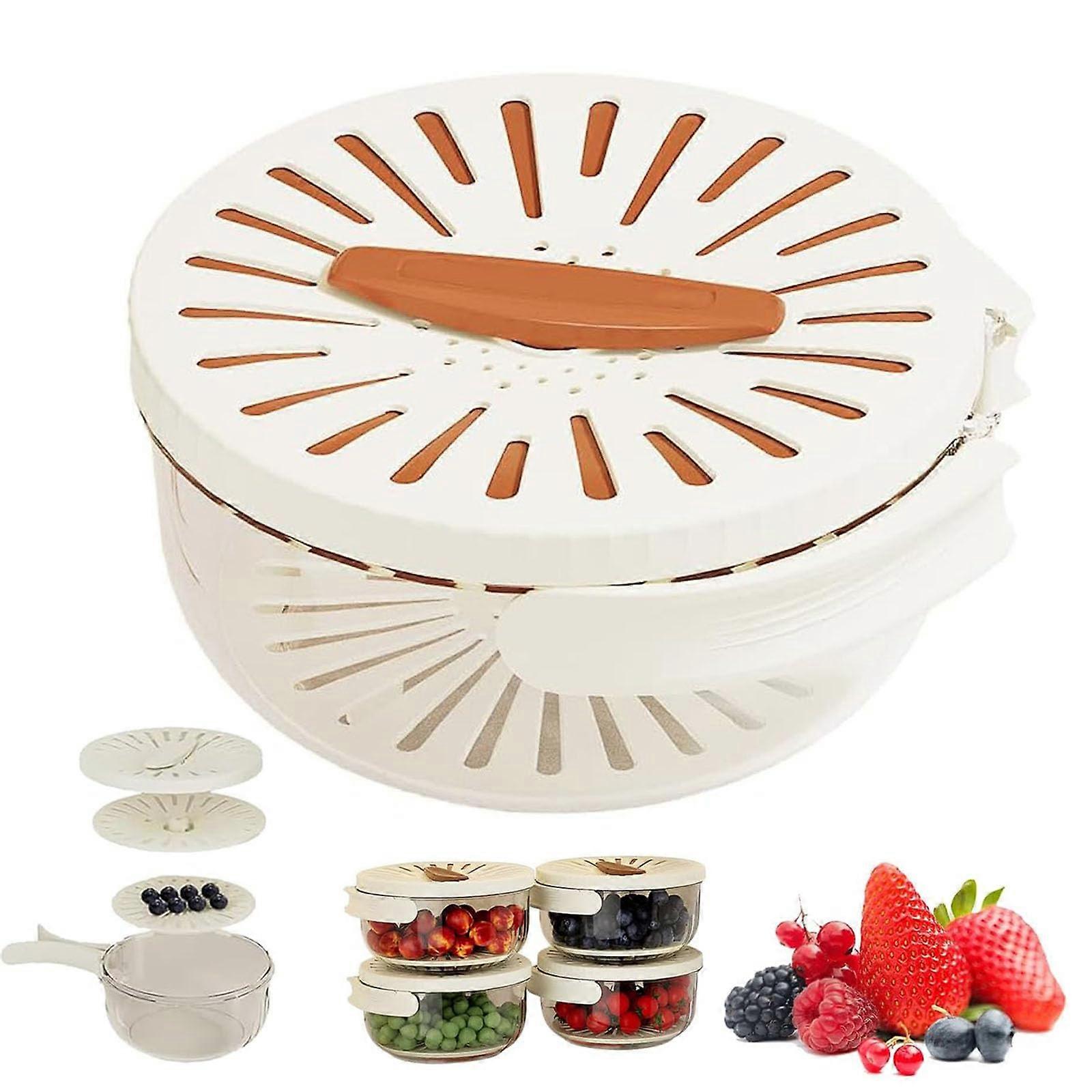 Fruit Strainer Bowl with Lid, 3in1 Salad Spinner and Storage Container, Large Brown Kitchen Basket