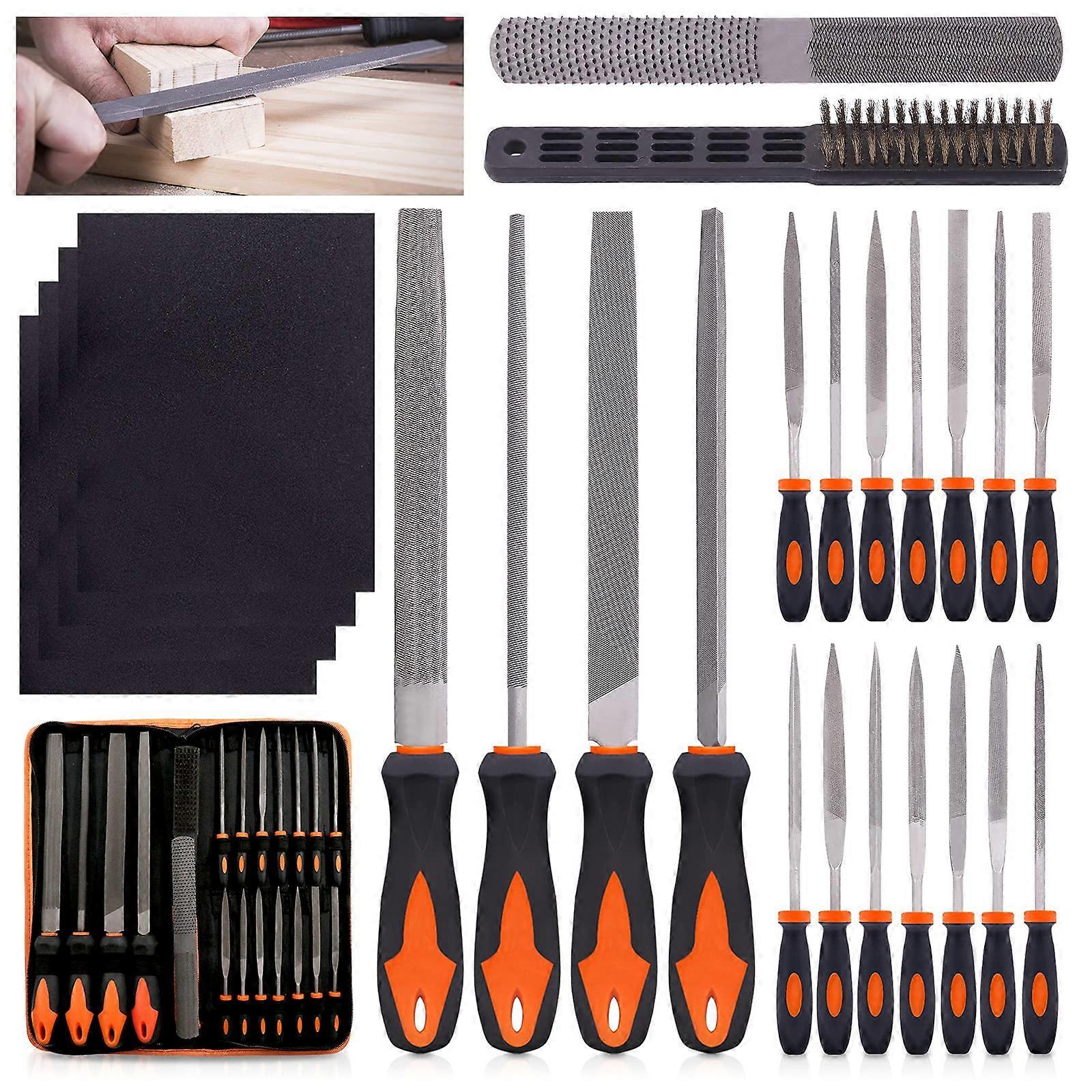 24Pcs Metal File Set with Wood Rasp and Needle Files, Carbon Steel AllinOne Kit with Case
