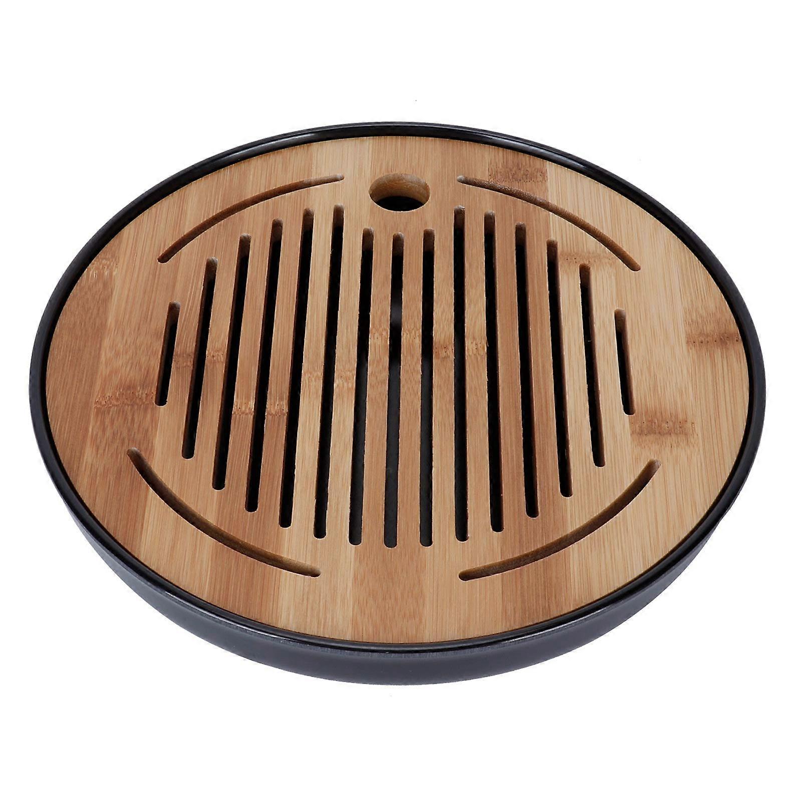 10 Inch Round Tea Tray with Drainage Base, Durable WarpResistant Panel for Tea Sets