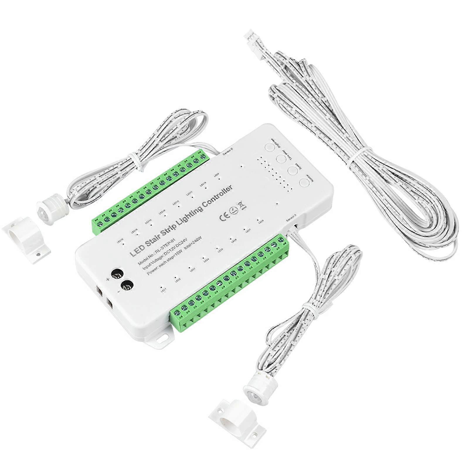 LED Motion Sensor Stair Light Controller 16 Channels with Adjustable Speed Brightness and Time Delay