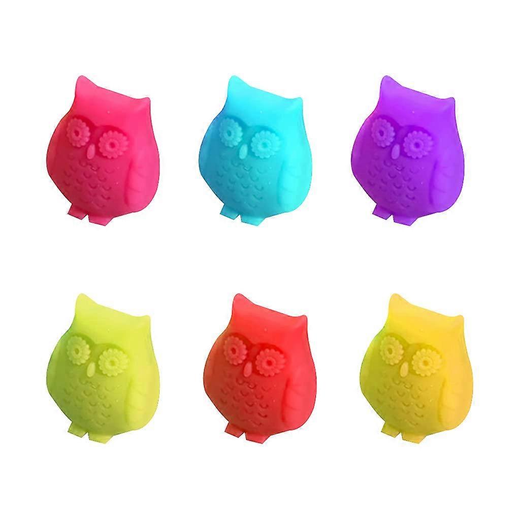 Set of 6 Owl Silicone Wine Glass Markers for Drink Identification at Parties, Colorful and Reusable