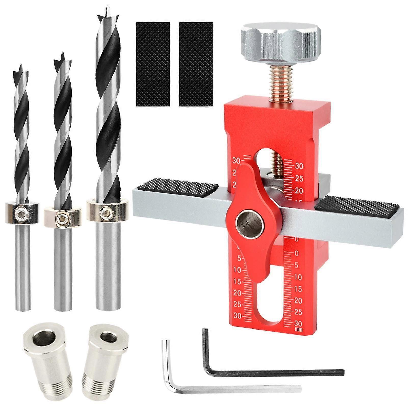 Cabinet Door Installation Jig, 2in1 Adjustable Hardware Drill Guide, Durable Aluminum, Red