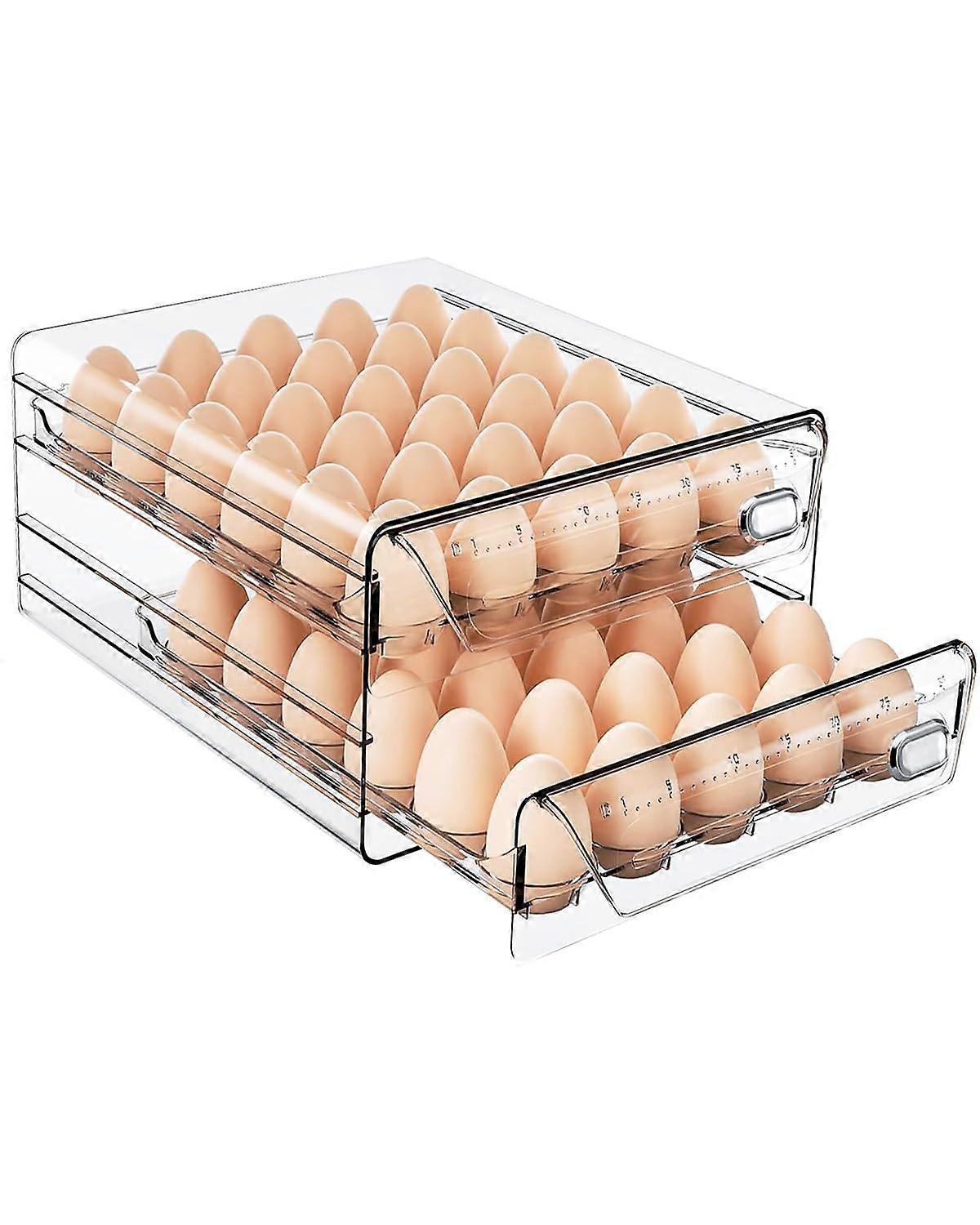 Clear 60Grid Large Capacity Egg Holder for Refrigerator, Stackable 2 Layer Egg Storage Box