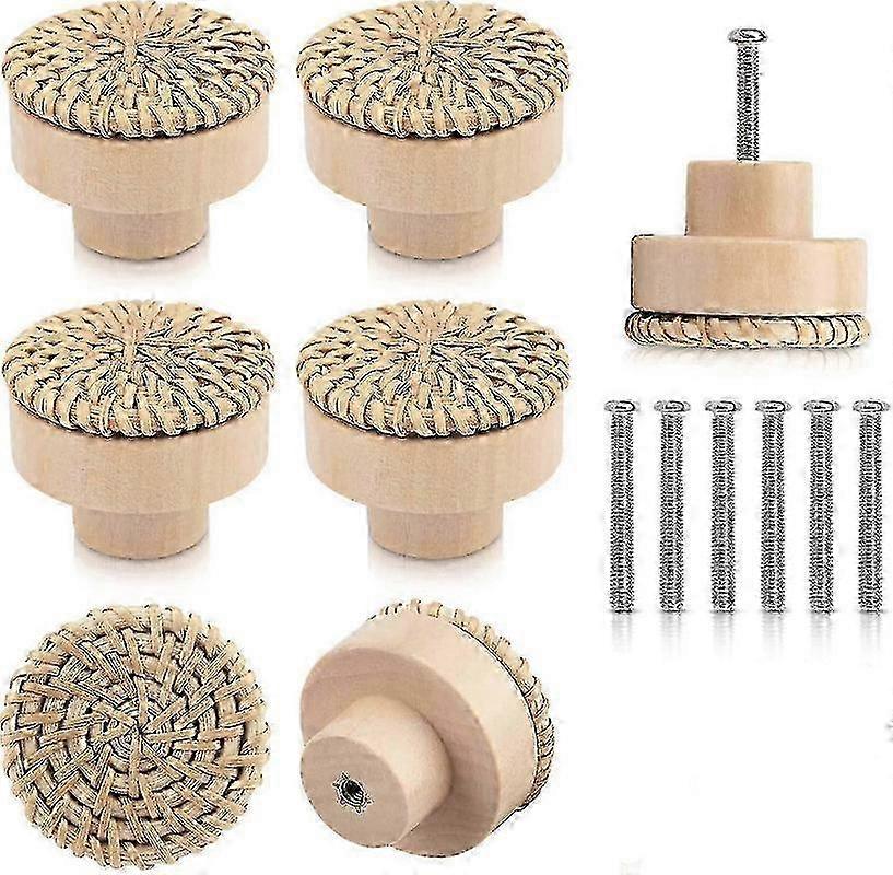 25-26 6 Rattan Cabinet Knobs,Round Wooden Drawer Knobs Walkbee 1051 B