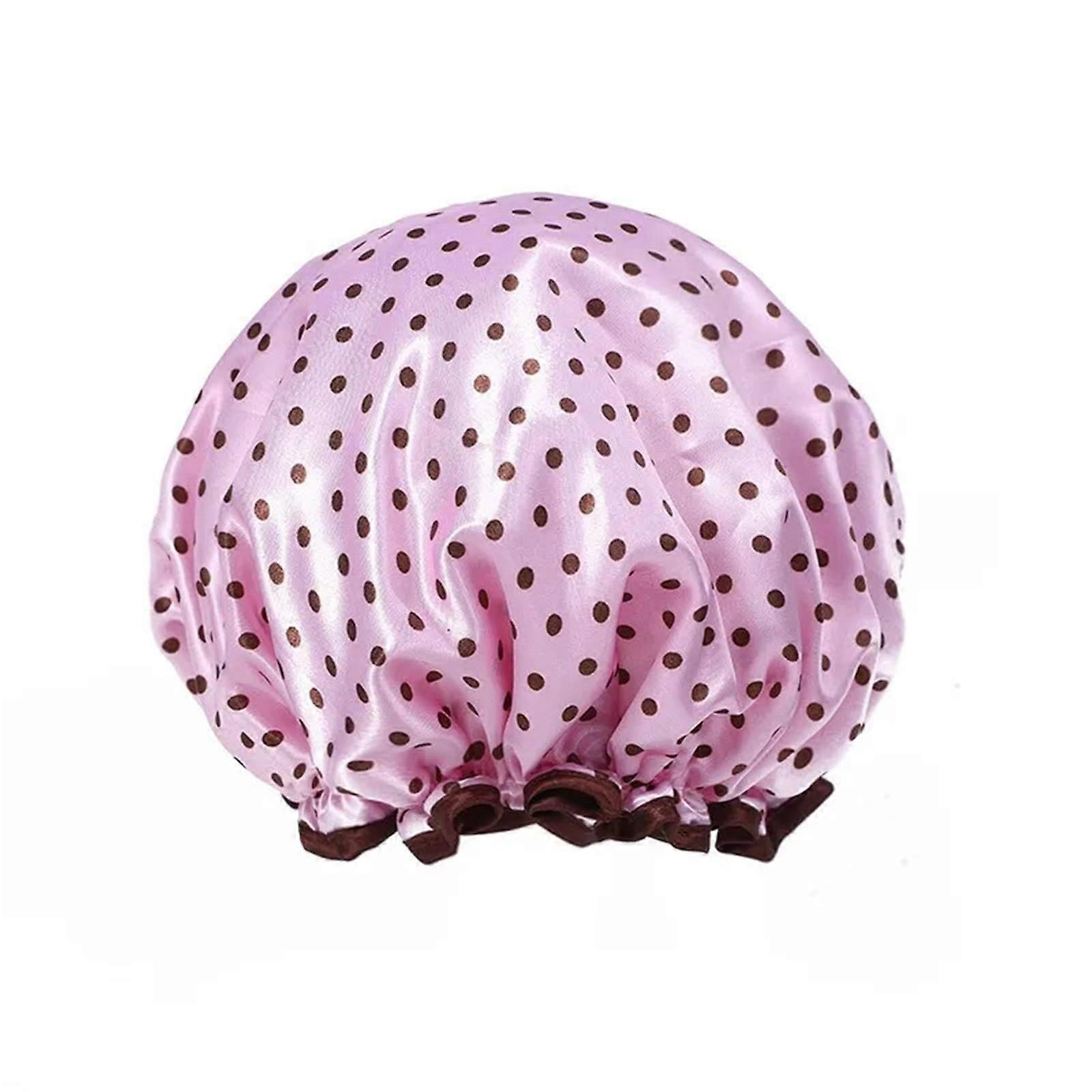 Leopard Print Reusable Waterproof Shower Cap Double Layer Elastic Fit Quick Dry Pink