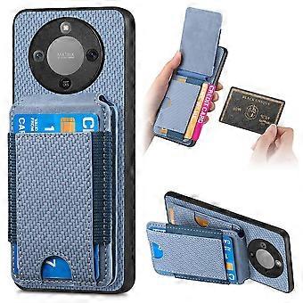 Telefonskal kompatibelt med Honor Magic8 Lite 5G / X9d 5G / X70 5G fibertexturerat fällbart korthållare med stativ i läder, bakstycke