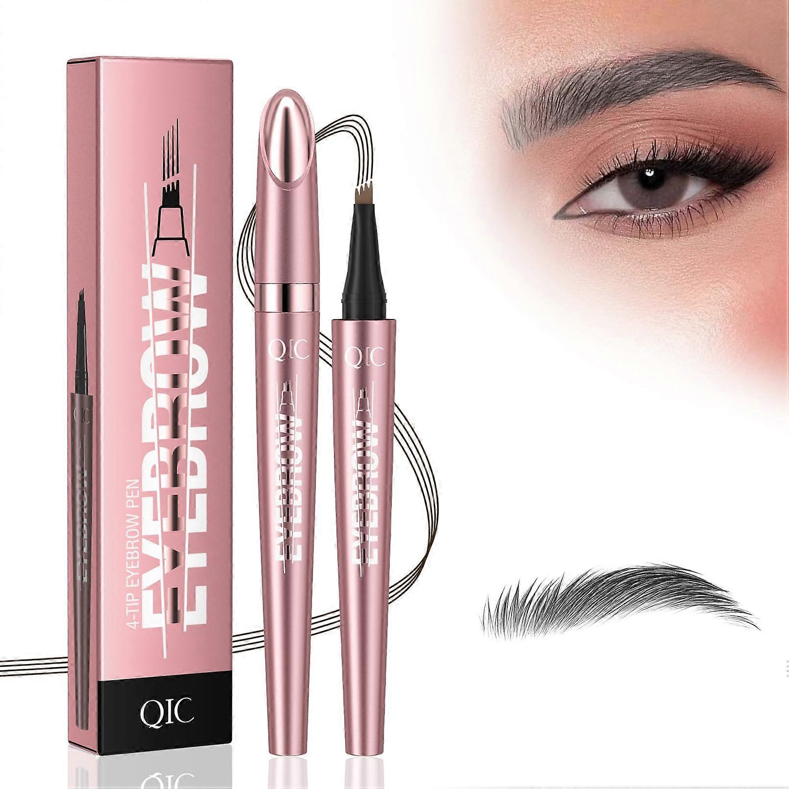2 Pcs Eyebrow Microblading Pen 4Tip Waterproof LongLasting Natural Brow Pencil Gray
