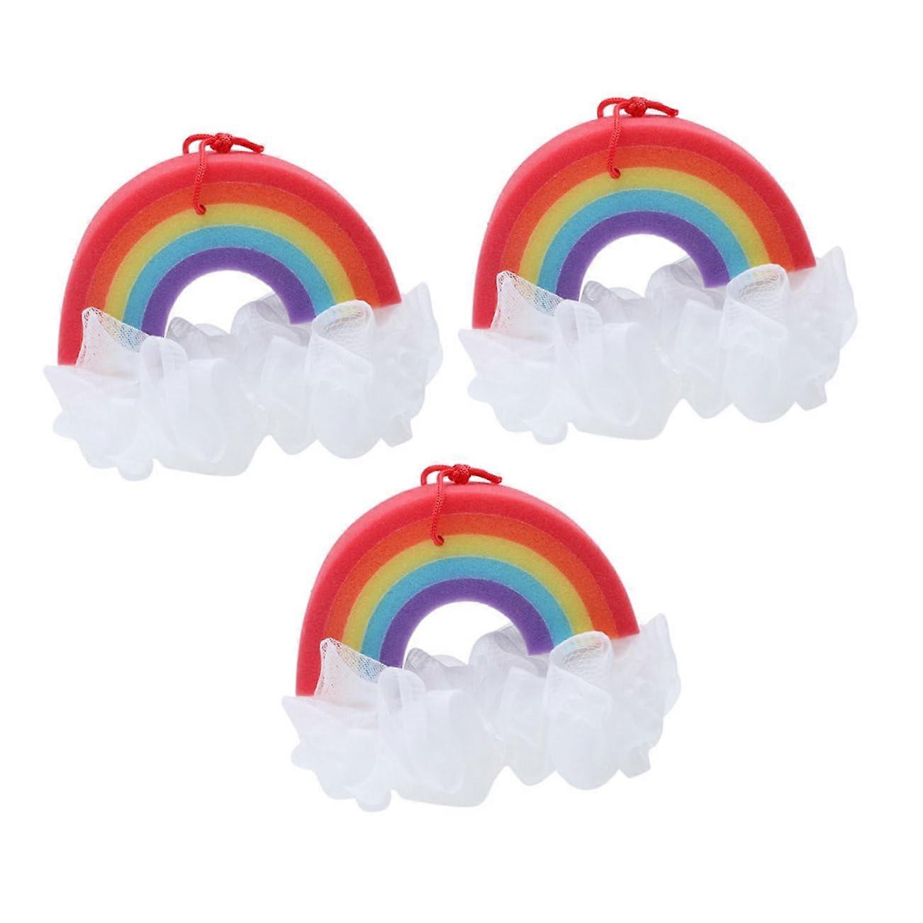 3pcs Rainbow Bath Sponge and Body Scrubber Set for Gentle Exfoliation with Soft QuickDry Loop