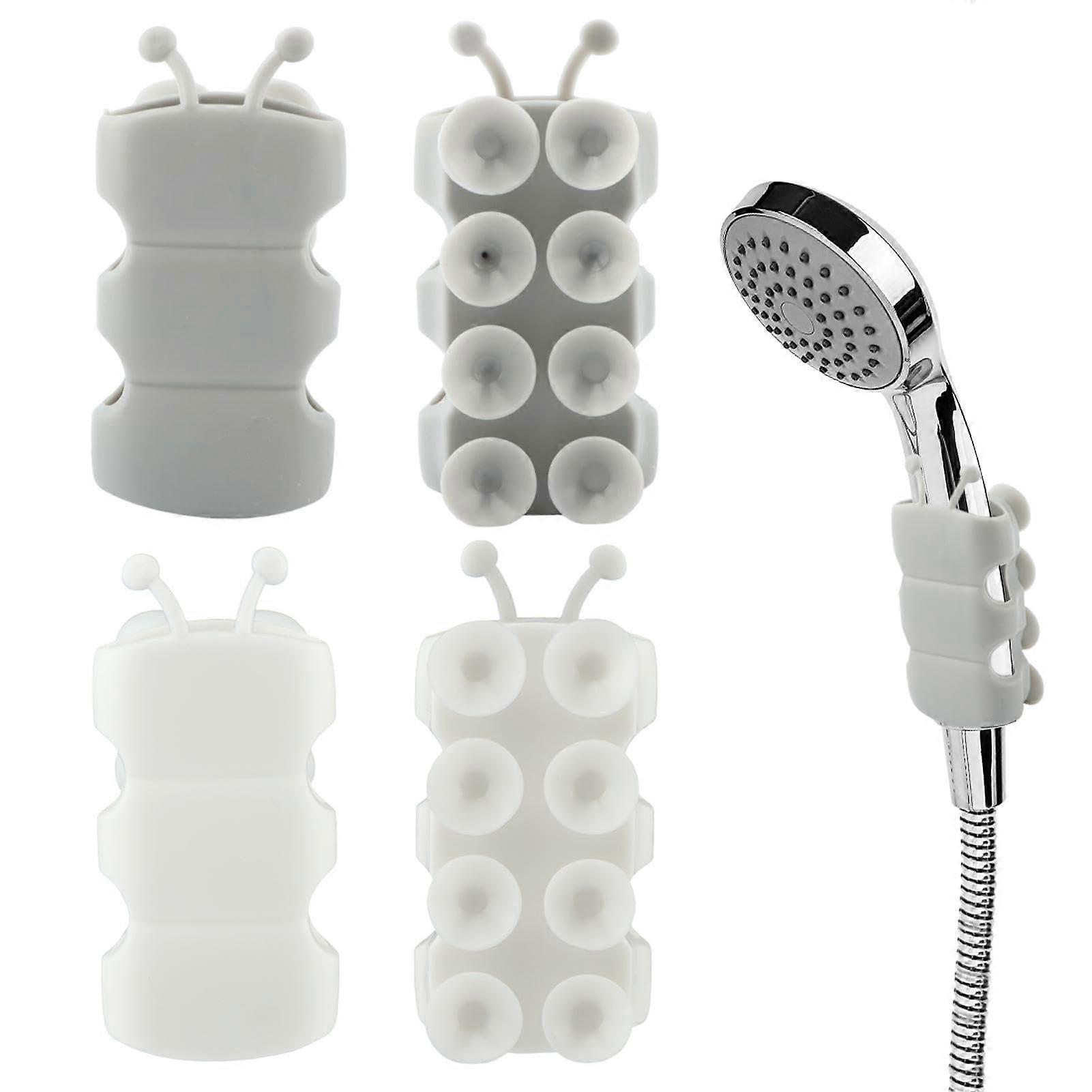 Shower Head Holder with Suction Cup, Adjustable NoDrill Wall Mount Bracket, 4pcs Grey and White