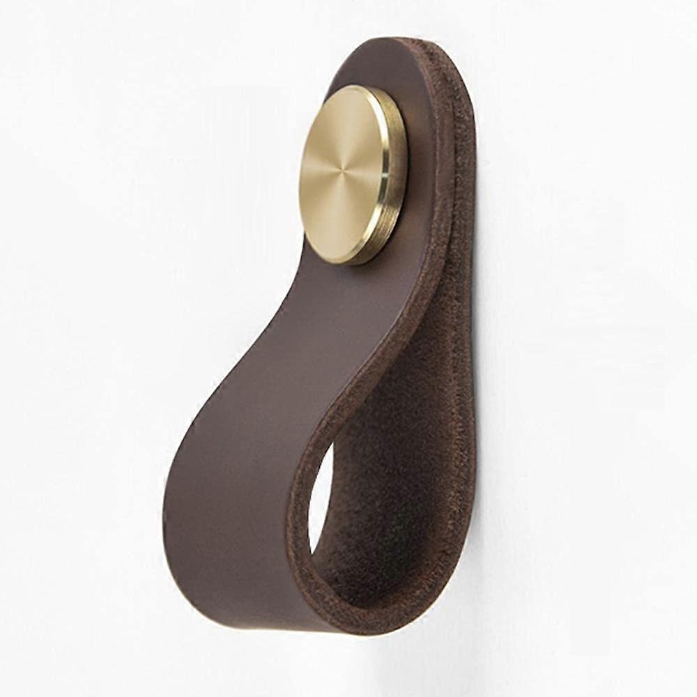 Leather Cabinet Handles 4Pcs Single Hole 128mm Copper and Leather Modern Durable Drawer Pulls