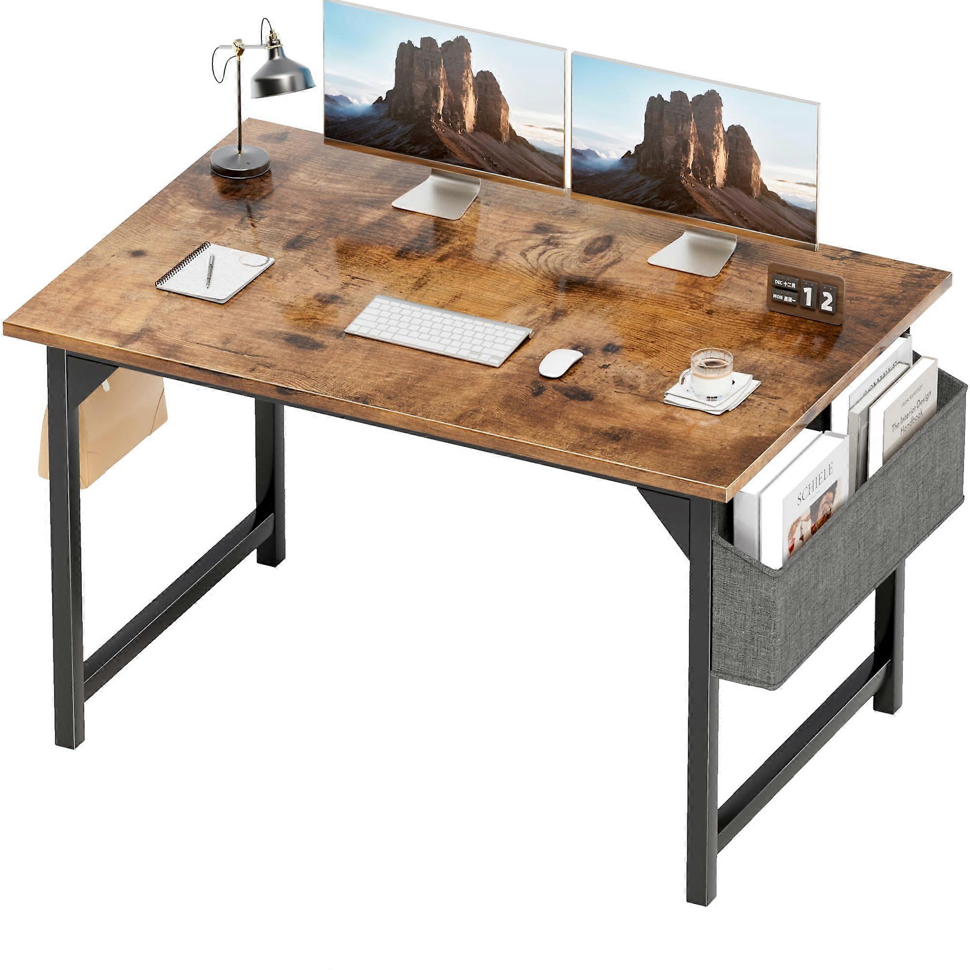 32 Inch Rustic Brown Computer Desk with Storage Bag and Headphone Hook for Home Office