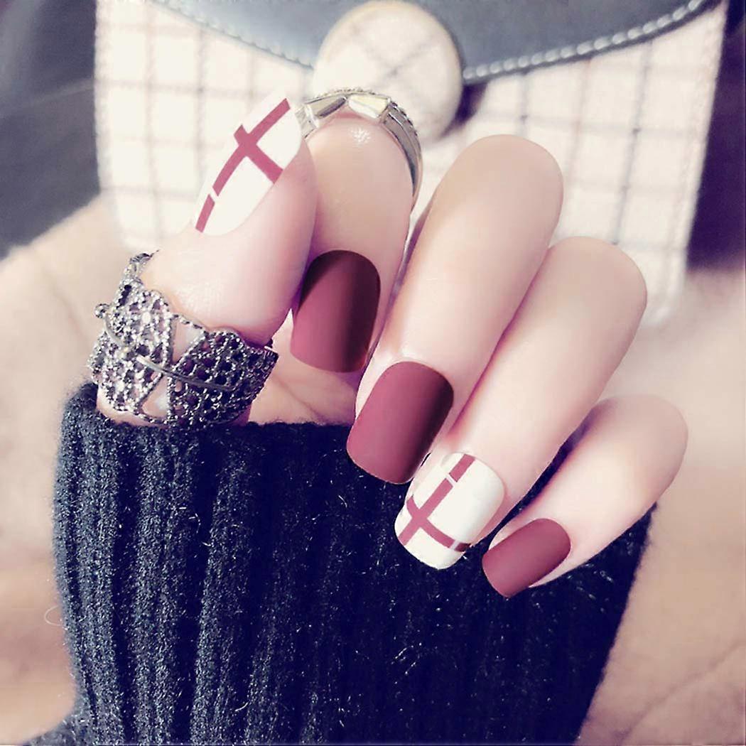 Matte Full Cover Press On Nails Acrylic False Nails Set with Adhesive Tabs, 24pcs Reusable