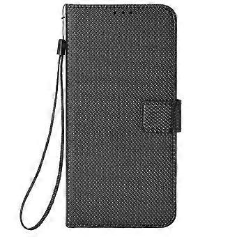 Leather Wallet Case with Magnetic Closure, Diamond Grip and Card Slots – Black for Vivo V21e 5G