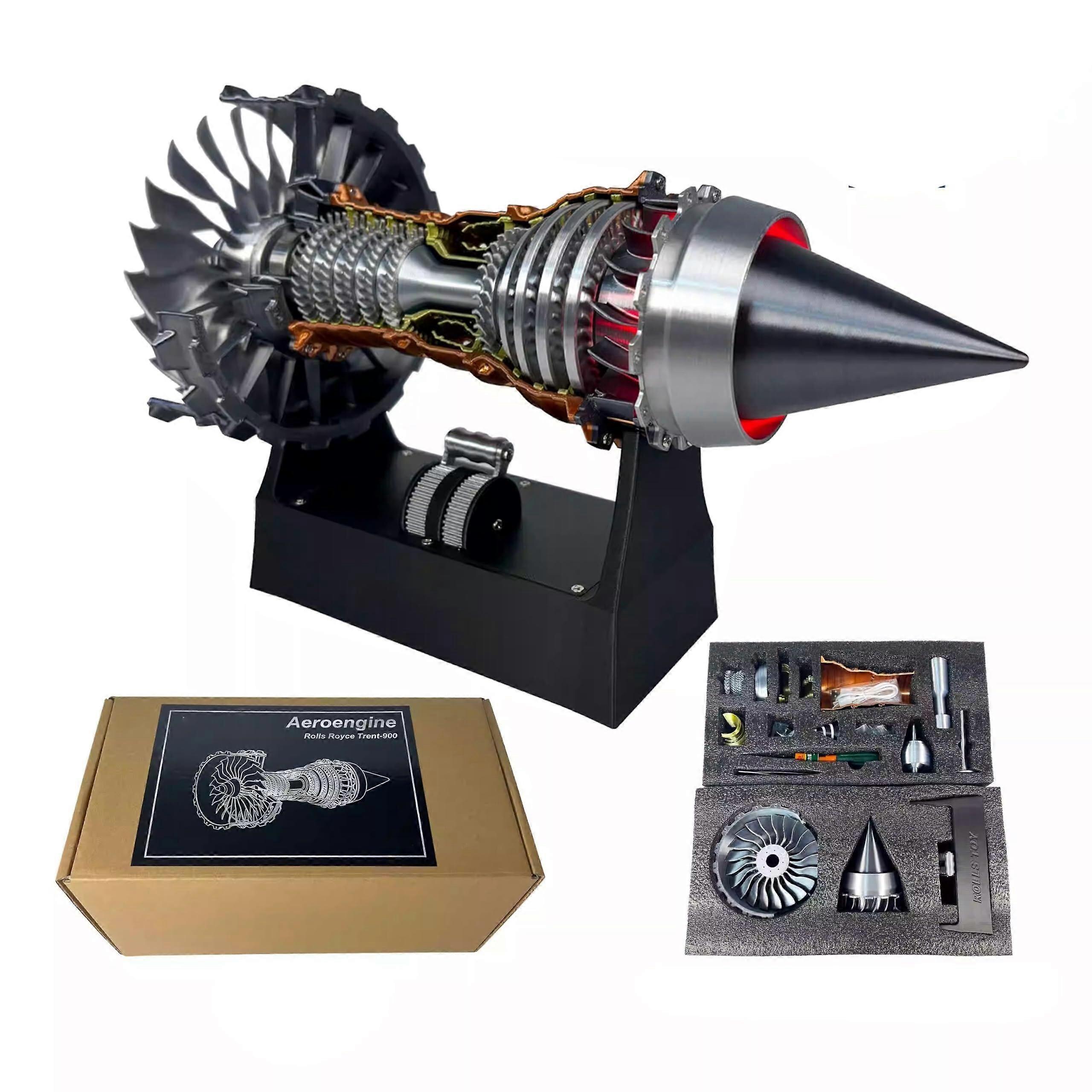 TR900 Adjustable Speed Turbojet Engine Model with USB Charging Base for Mechanical Learning and Desktop Display, 28cm Assembly Version