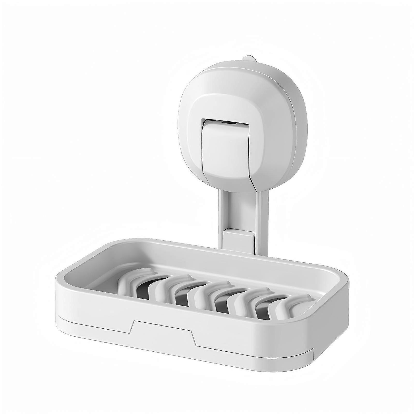 Shower Soap Holder with Strong Suction Cup, Removable Wall Mounted Dish with Drainage, White