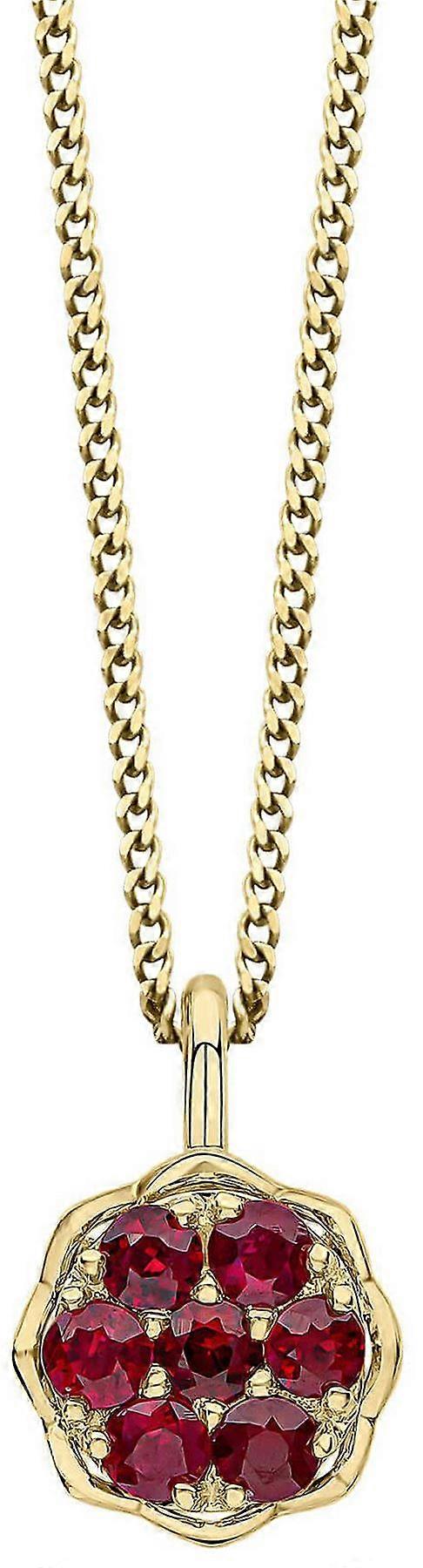Elements Gold Seven Stone Ruby Cluster 9ct Gold Pendant - Gold/Red