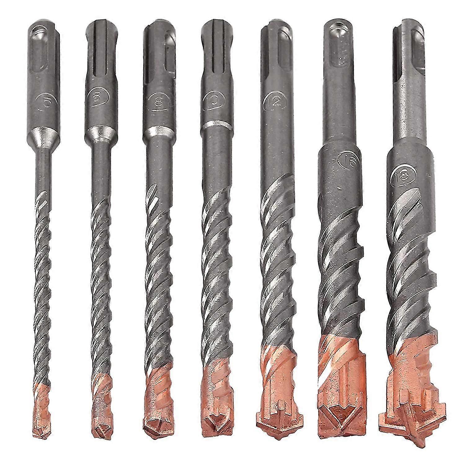 7 Pcs Sds Plus Hammer Drill Bit Set, (4-flute)