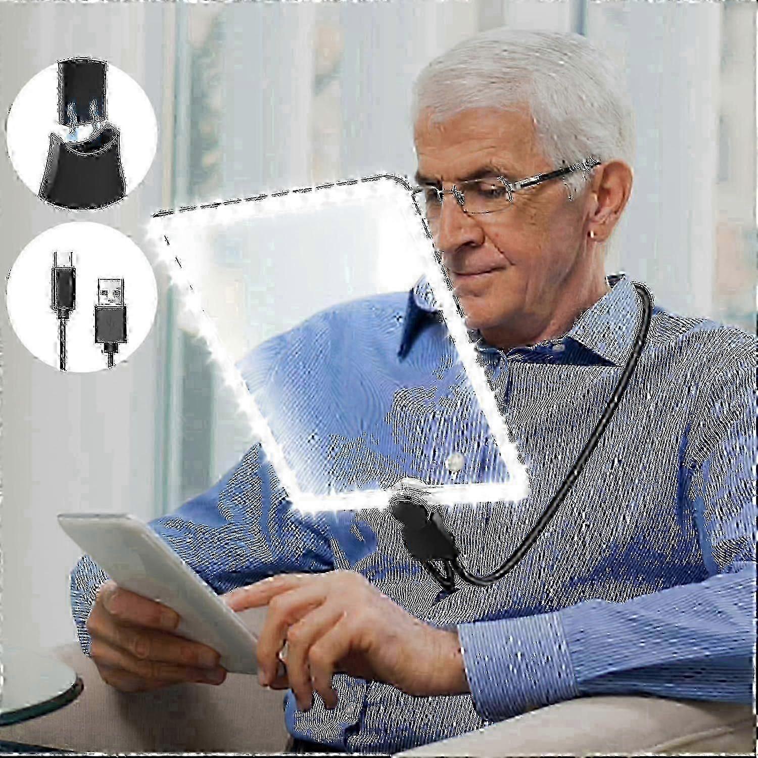5x Large Reading Magnifying Glass With Light, Rechargeable Hands-free Lamp With Flexible Gooseneck, 24x17cm Ultra Clear Lens, Perfect For R-dzjm2