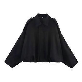 Damesjas van imitatie suède, casual model met revers, pilotenjas, cropped model, oversized motorjas, bovenkleding 2025