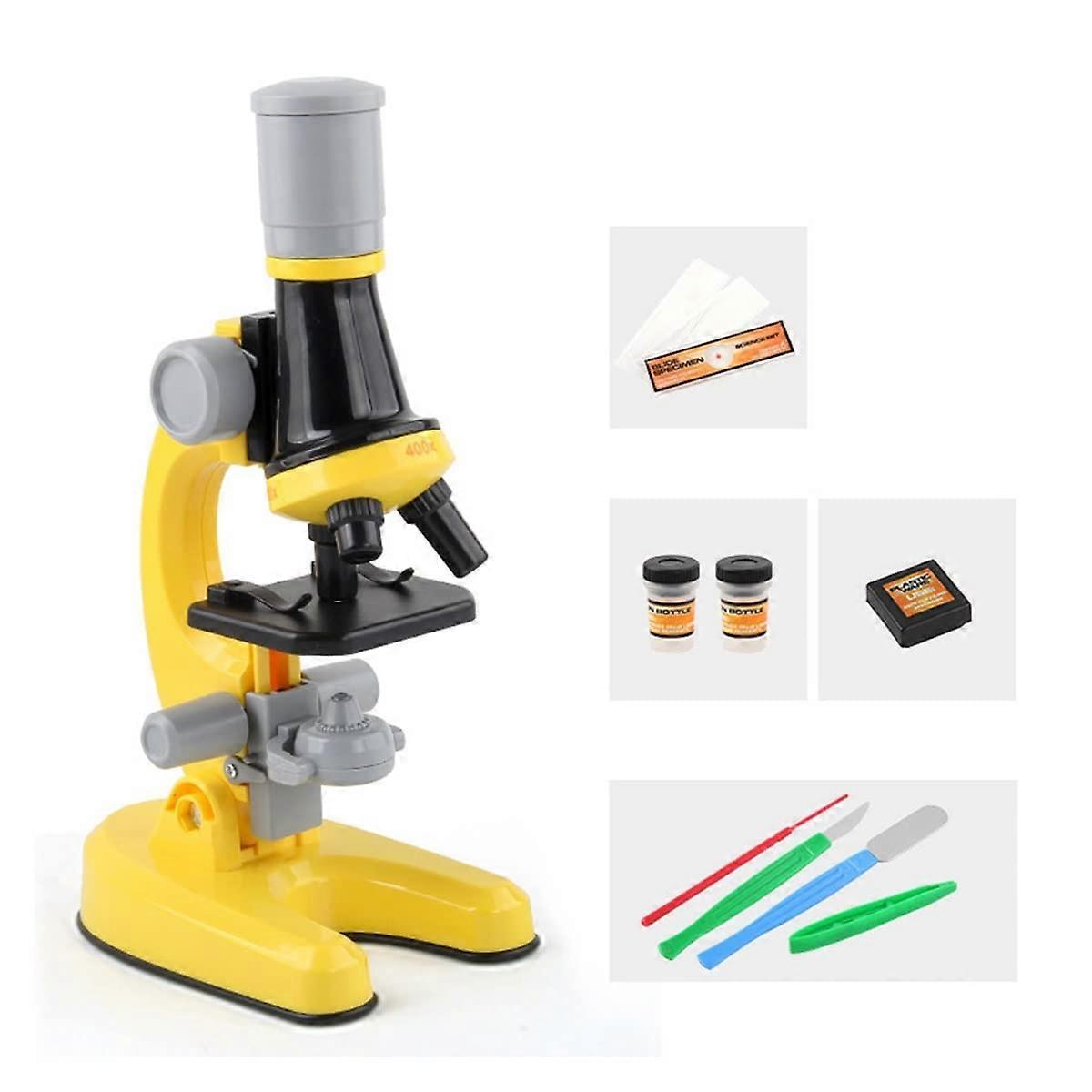 Kids Microscope Kit 1200x  Magnification STEM Educational Set with Teaching Materials Yellow