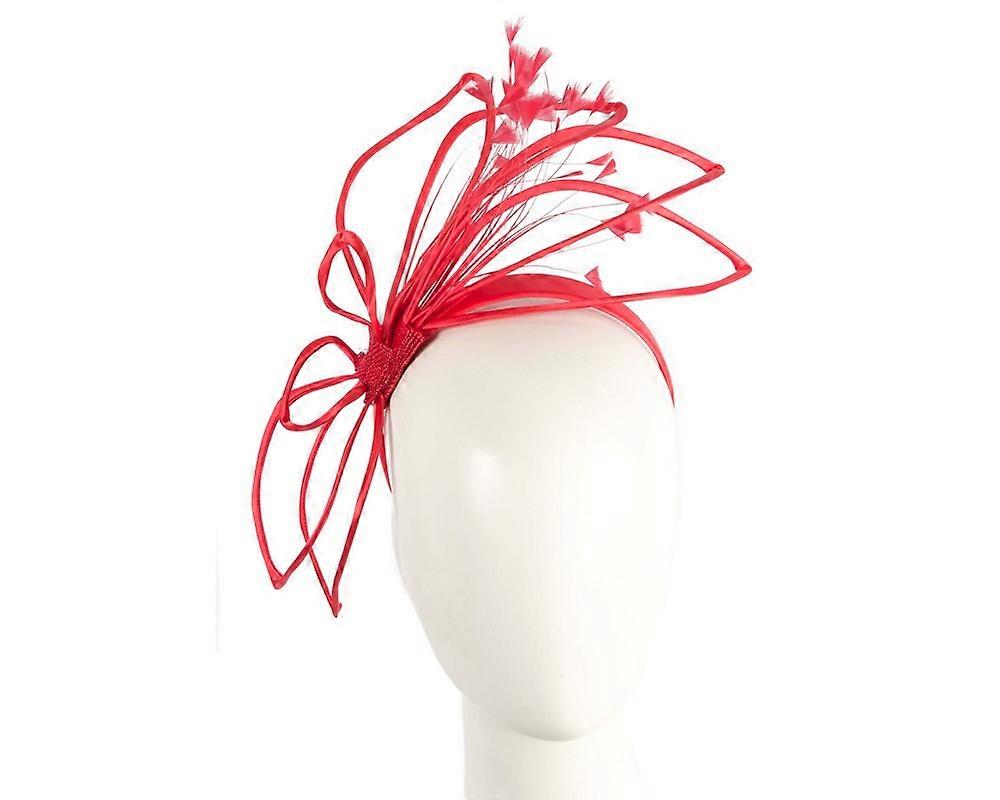 Thin outline red fascinator with feathers MA975R